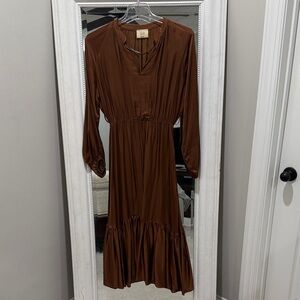 Satin Chocolate Long Sleeve Dress